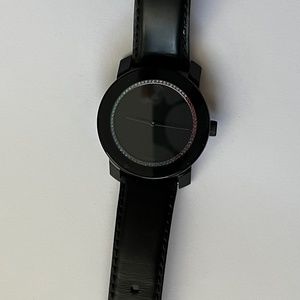 Movado Bold Watch Black Dial Stainless Steel with Black Leather Band
